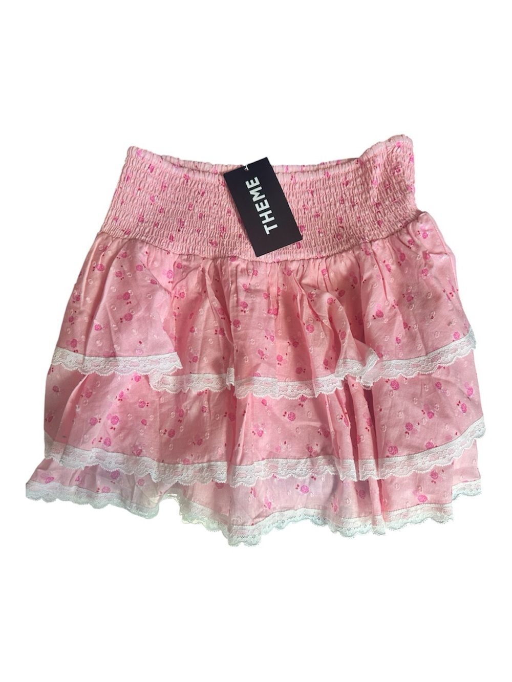 Theme Pink Tiered Lace Trim Skirt Size 1  10/12
